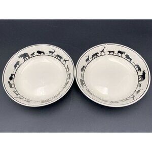 American Atelier Bowls Safari Serengeti Black White Set Of 2 Wild Animals